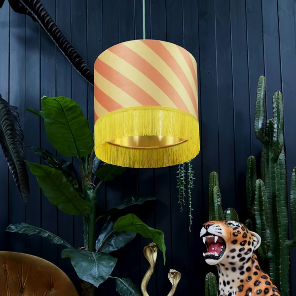 love frankie Helter Skelter lampshade with gold lining and fringing in marmalade