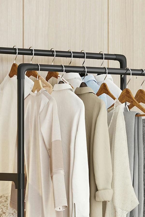 Living and Home 2 Rod Metal Clothes Rack Garment Rack on Wheels with Shoes Rack 57.5 x 115 CM