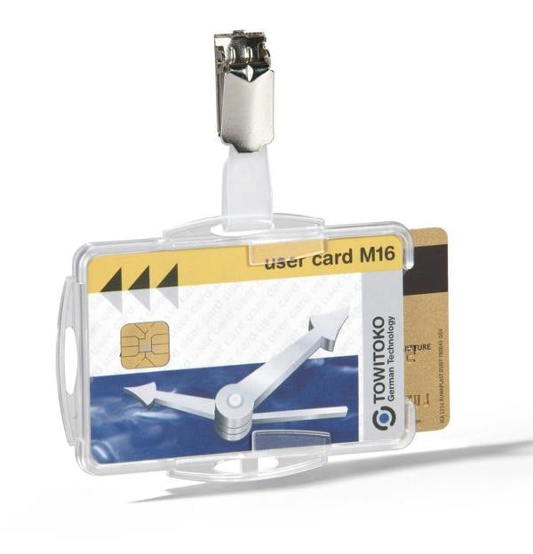 Durable DUO 2 Card Security Pass ID Badge Holders with Clip | 25 Pack | Clear