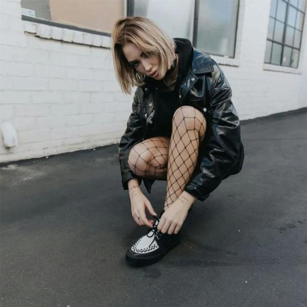 TUK Footwear TUK Pointed Creeper Sneaker Black White Leather Platform Shoes - A9180
