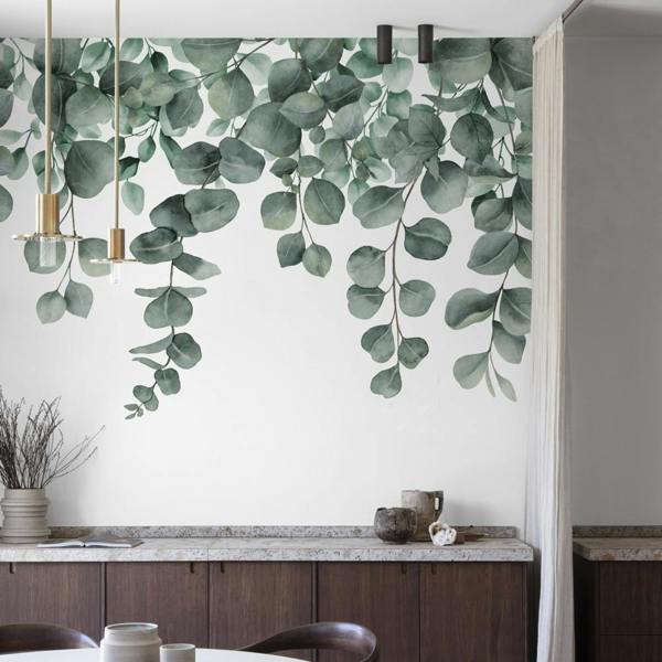 Grandeco Mirte Trailing Eucalyptus Leaves 7 Lane Textured Repeatable Mural, 3.71 x 2.8m, Green