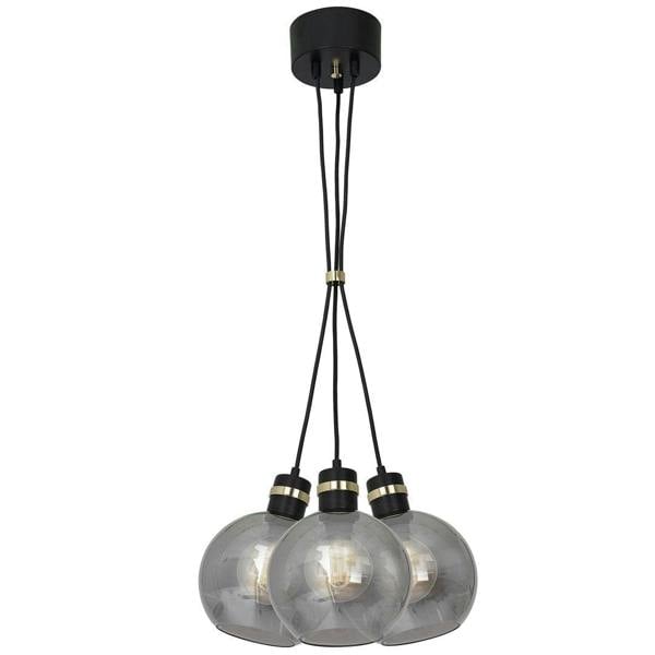 Milagro Omega Pendant Lamp Black And Gold Hand Made With Smoked Glass Spheres