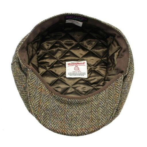 Heather Hats & Accessories Genuine Harris Tweed 8-Panel Flat Cap, Satin Lining, Outdoor Wear, Moorland Brown