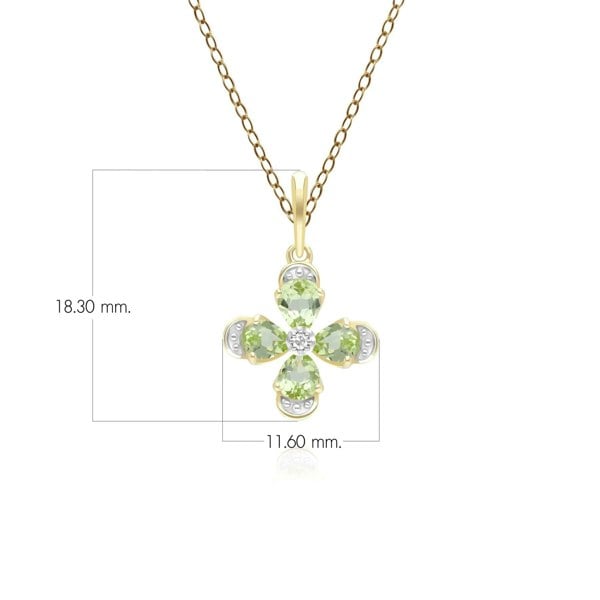 Gemondo Floral Peridot & Diamond Pendant Necklace in 9ct Yellow Gold