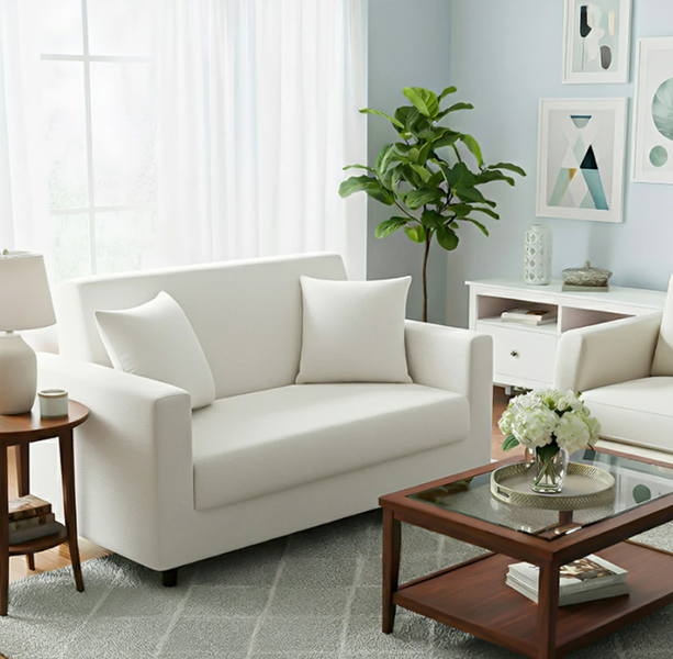 Anyseat 2 Seater Sofa Cover Plain White Style and Protection For Living Room Sofa Chair Elastic Stretchable Slipcover