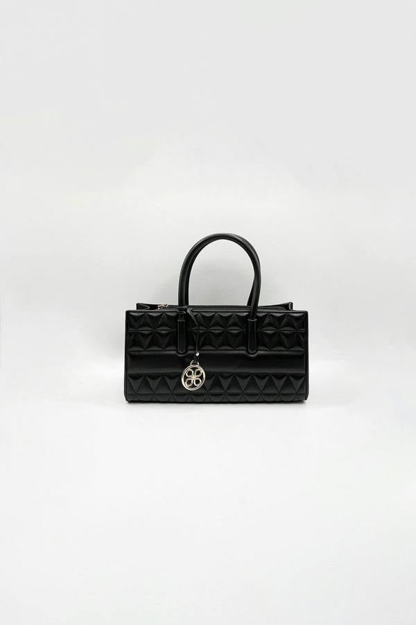 SVNX Faux Leather Luxe Quilted Top‑Handle Crossbody Bag in Black