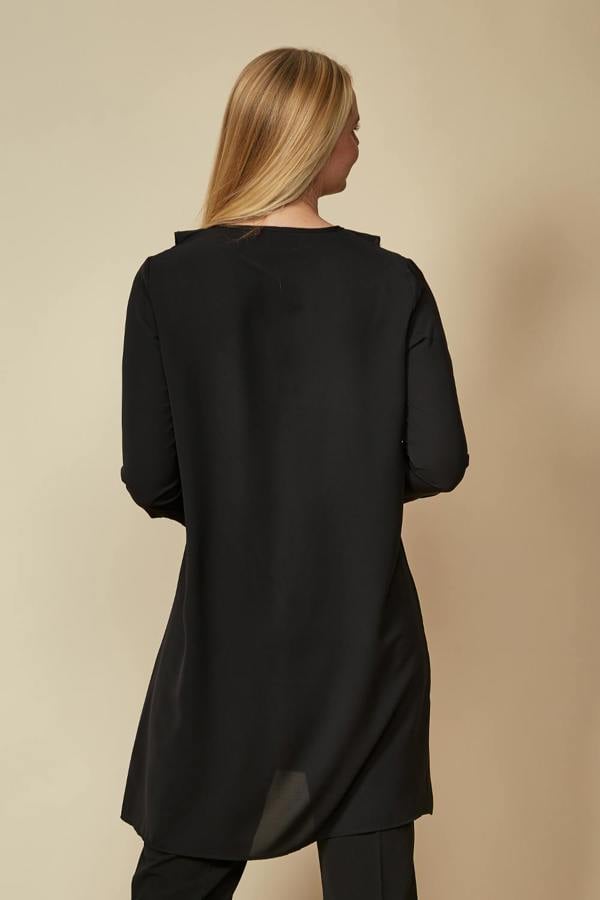 Hoxton Gal Oversized Tunic with Frill Details in Black