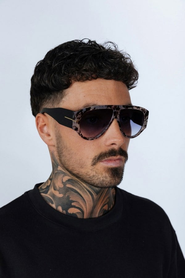 SVNX Oversized Rounded Sunglasses Brown Black