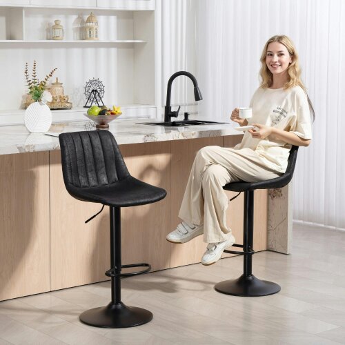 Wyld Haus Nalo Set Of 2 Black Leathaire Upholstered Tub Style Bar Stools