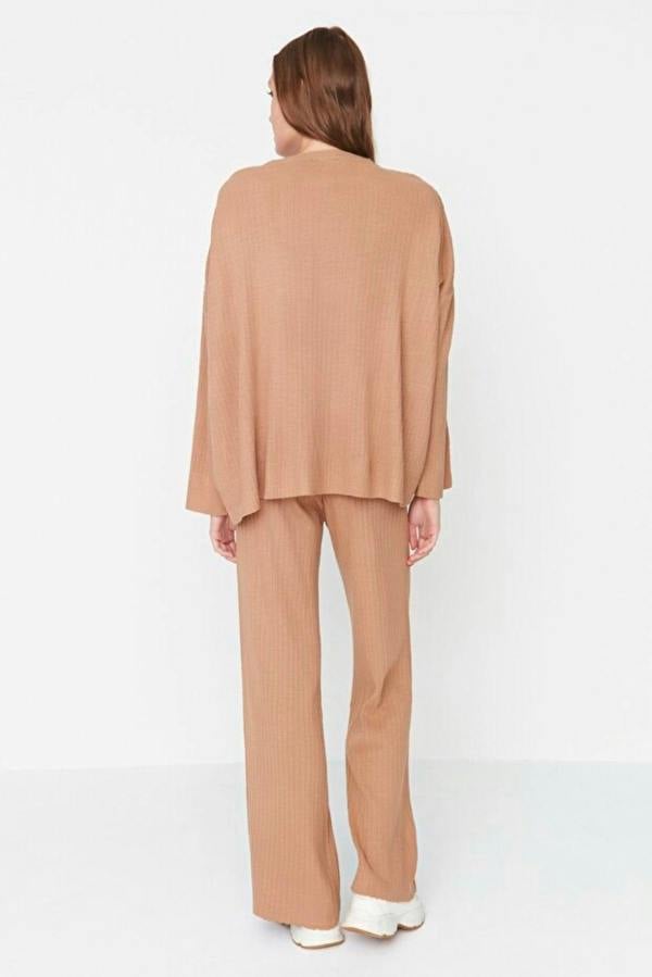 WOVCOR 2-Piece Loose Fit Basic Ribbed Knit Top & Pants Set