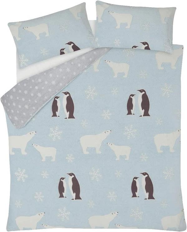 Smart Living Teddy Penguin & Polar Bear Glow in The Dark Reversible Fleece Duvet Cover with Pillowcases