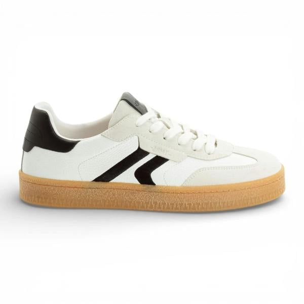 Tamaris Men's White Leather Black Stripe Sneakers