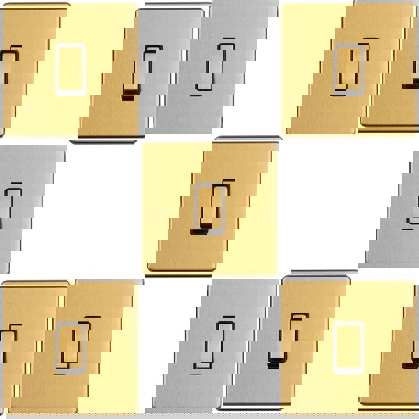 5 PACK 1 Gang Single Light Switch SCREWLESS SATIN BRASS 2 Way 10A Slim Rocker 