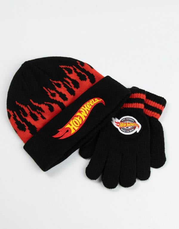 Hot Wheels Unisex Kids Black Character Beanie and Gloves Set (One Size)