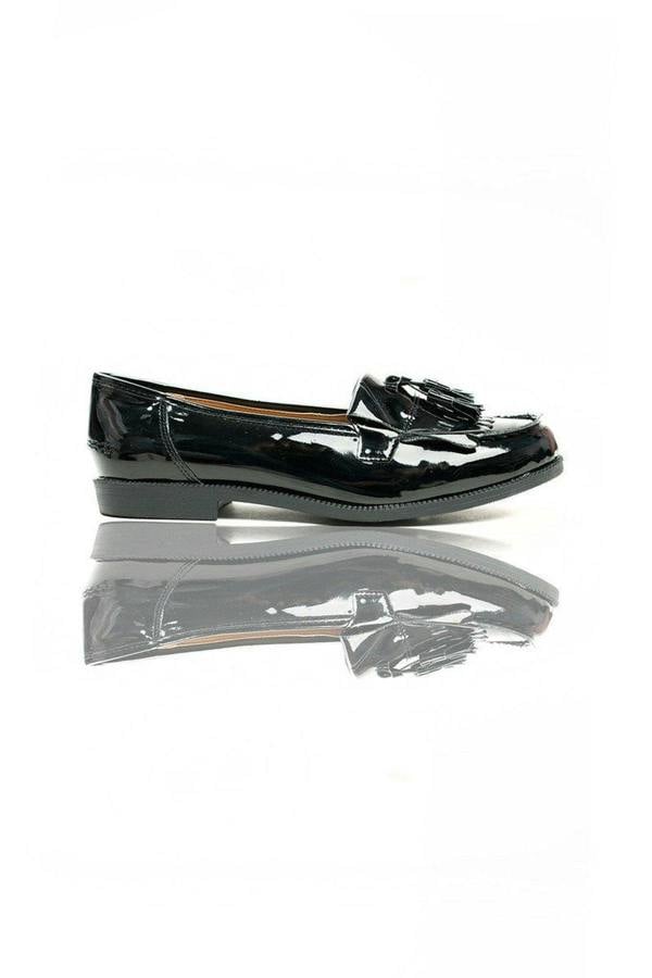 Liana Patent Tassel Brogue Flats - Black