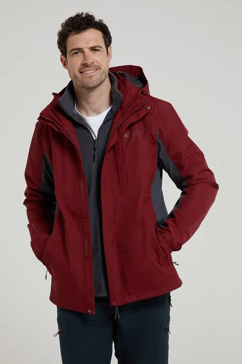 Mountain Warehouse Mens Thunderstorm 3 in 1 Waterproof Jacket - Red