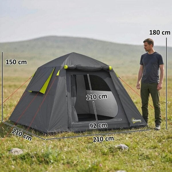 Camping Tent 3000mm Waterproof Tent with 2 Doors for 2 Person, Grey & Green