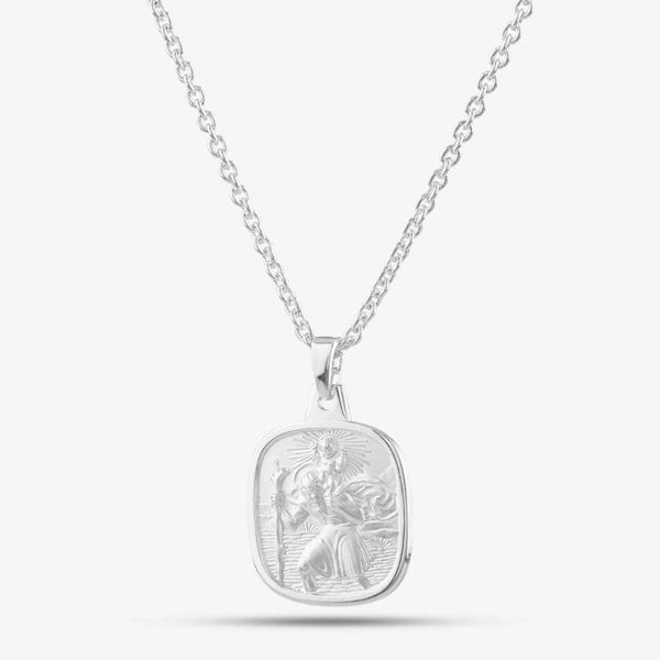 T. H. Baker Silver Double-Sided St Christopher Square Necklace P30-8035-SC1118
