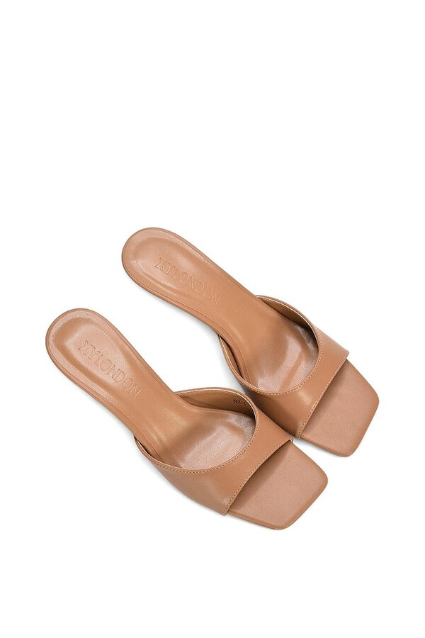 XY LONDON Square Toe Kitten Heel Slip On Heeled Sandal Mules