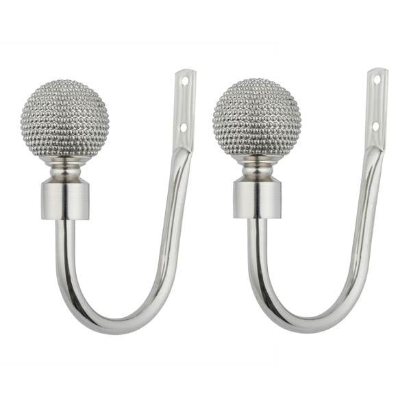A.Unique Home Pair of Beaded Ball Metal Holdbacks (Pair of Holdbacks) - Brushed Steel