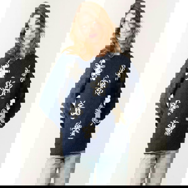 Blue Vanilla Jumper With Embroidered Flowers - Navy