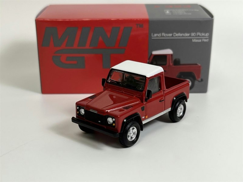 Mini GT Land Rover Defender 90 Pickup Masai Red LHD 1:64 Scale Mini GT MGT00323L