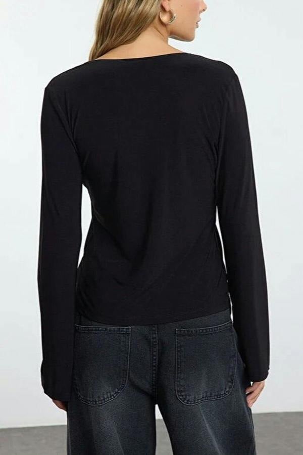 WOVCOR Knit Blouse with Tie Detail