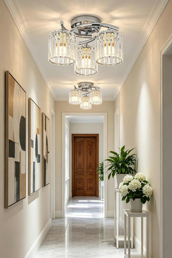 Living and Home 3-Light Ceiling Light with Glass Shade