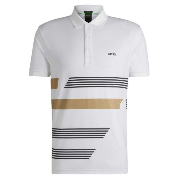 Boss Mens Stripe Regular Polo Shirt - White Print - 