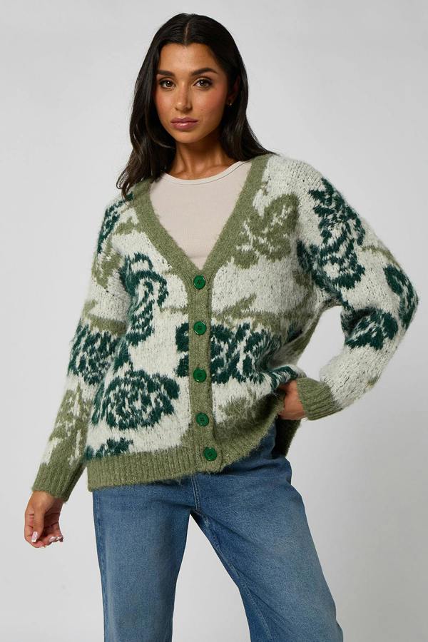 Urban Bliss Green Floral chunky cardigan