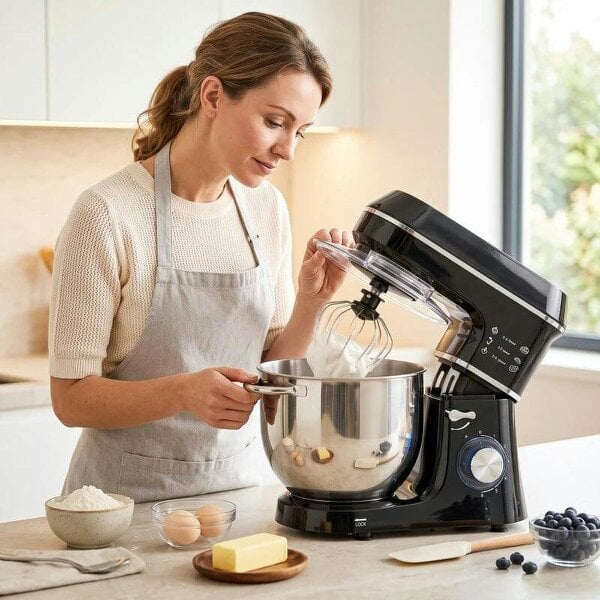 7 L 1400W 6-Speed Tilt-Head Food Mixer, Stand Mixer with Handle and Dough Hook, Black