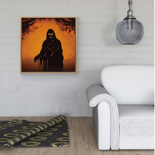 Warren Reed A Spooky Black And Orange Ghost Framed Canvas