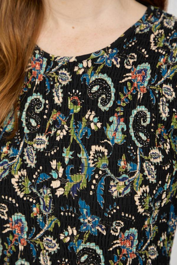 Mudflower Paisley Print Shirred Soft Touch Bodice Midi Dress