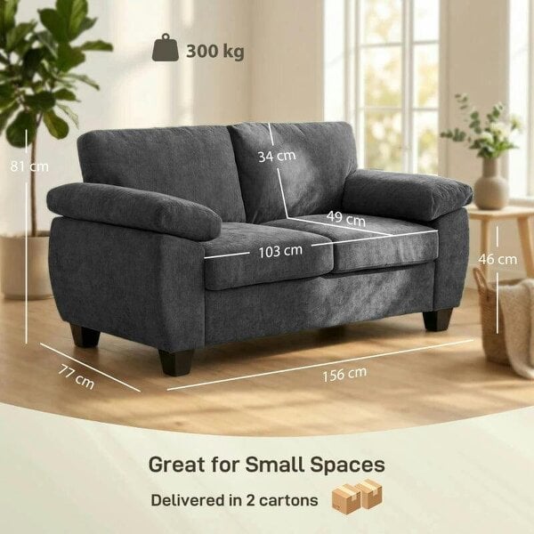 2 Seater Sofa, 156cm Chenille Loveseat Sofa, Dark Grey