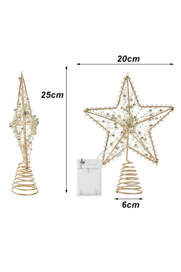 Living and Home Modern Metal Pre-Lit Star Christmas Tree Topper with Beads