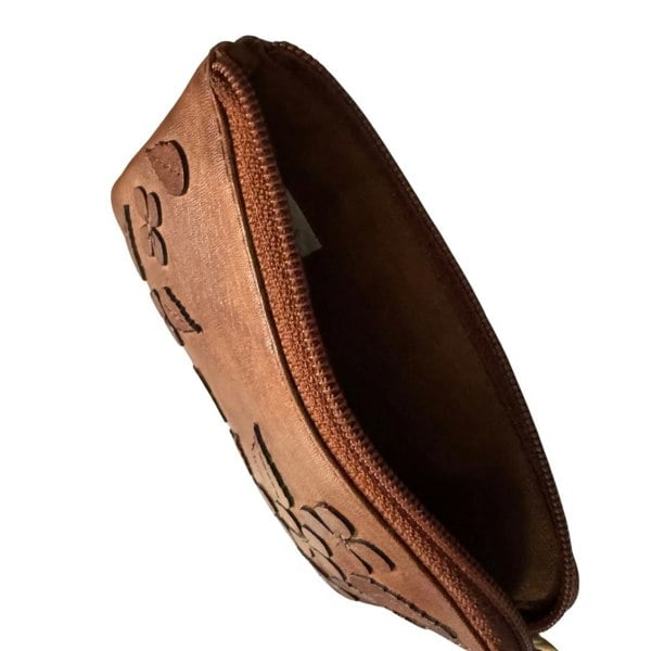 Mala Leather Wild Bloom Classic Tan Floral Leather Coin & Card Purse
