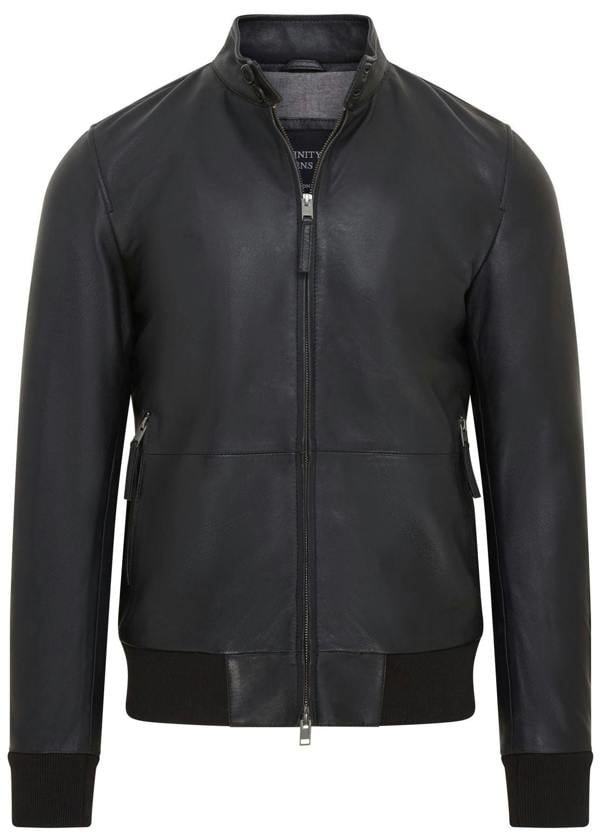 Infinity Leather Mens Black Retro Leather Bomber Jacket -  Adak