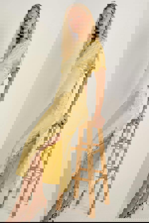 GWD Rowana Yellow Satin Lace Detail Maxi Dress