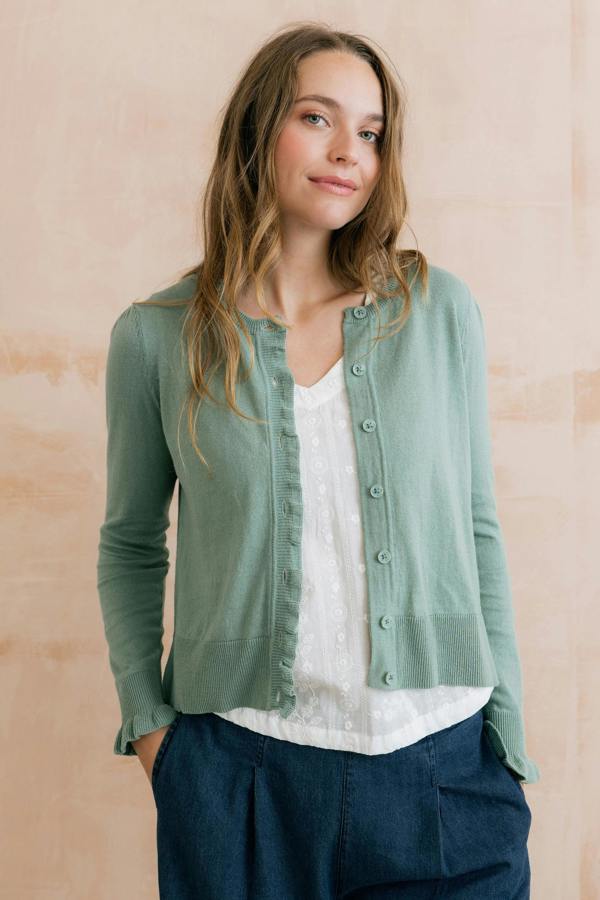 Lily & Me Lauren Ruffle Outfitter Cardigan Ocean