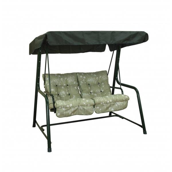 REPLACEMENT CUSHION ONLY Vienna Deluxe 2 Seater Garden Hammock (Pattern options available) 153cm (H) x 140cm (W) X 121cm (D) Sage Flower (Green Frame) The Garden Furniture Shop