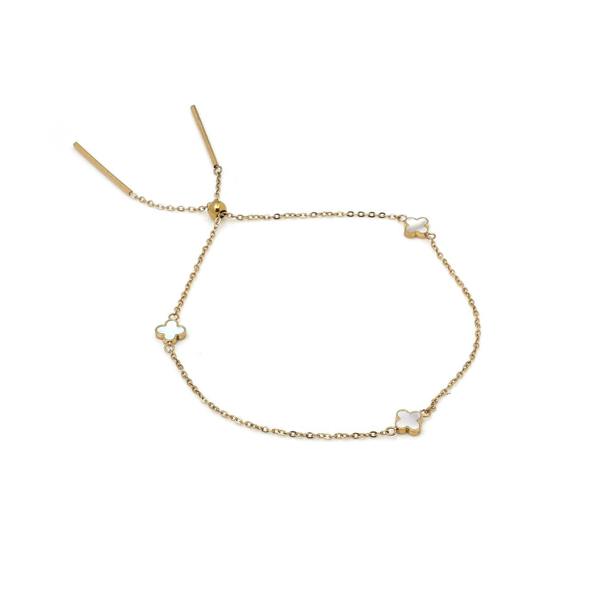 Say It With Adjustable Dainty Clover Bracelet - Gold & Pearl