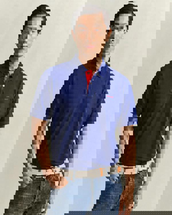 GANT Regular Fit Short Sleeve Contrast Pique Rugger - 432 Rich Navy