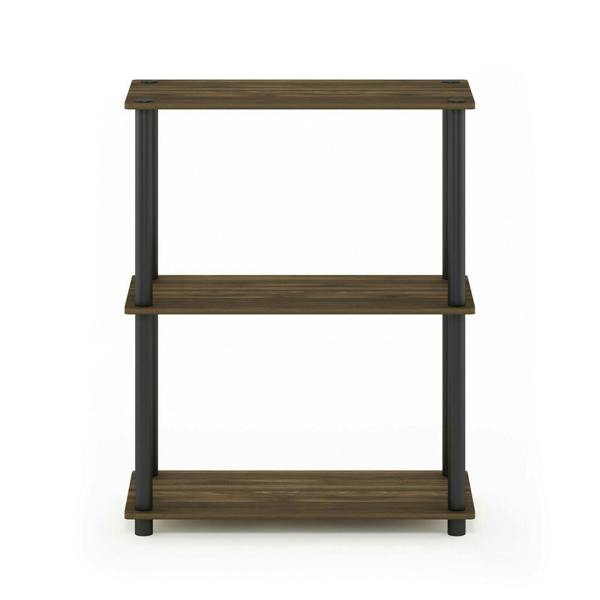 WALPLUS Sturdy Turn-N-Tube 3-Tier Compact Multipurpose Shelf Display Rack, Columbia Walnut/Black for Living Room