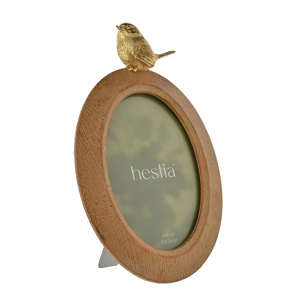 Hestia Wood Effect Oval Frame with Gold Bird
