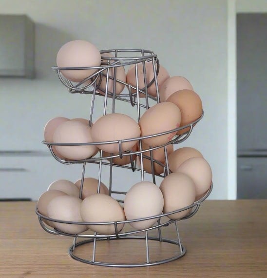 Modcraft Silver Spiral Egg Holder Rack Skelter Kitchen Stand Holds 12 to 18 Eggs Counter Display