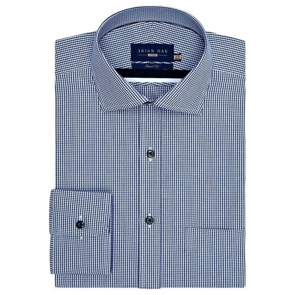 Men's Navy Checkered Dress Shirt
