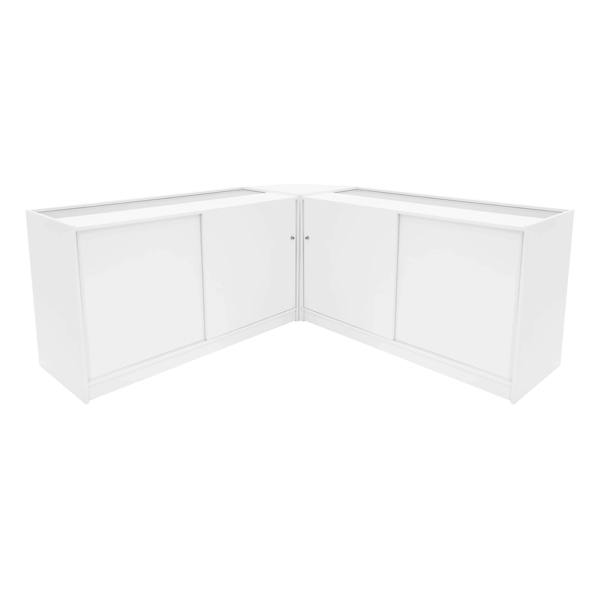 Demeter LED Shop Counter Set in white, featuring sleek design, smooth surfaces, and sliding doors for easy access and storage