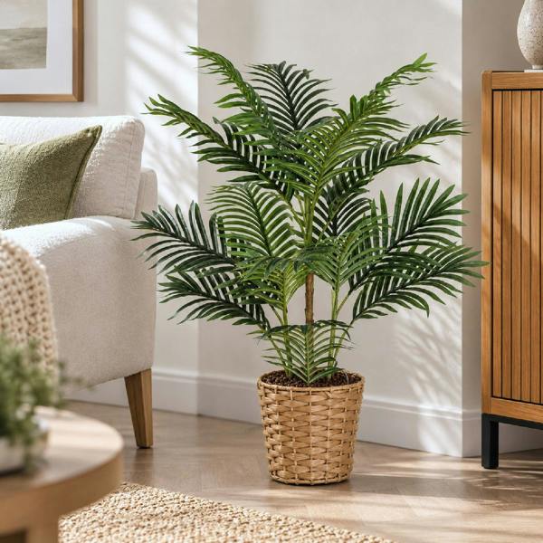 True Products Artificial Mini Palm Tree in Woven Rattan Effect Pot - 85cm