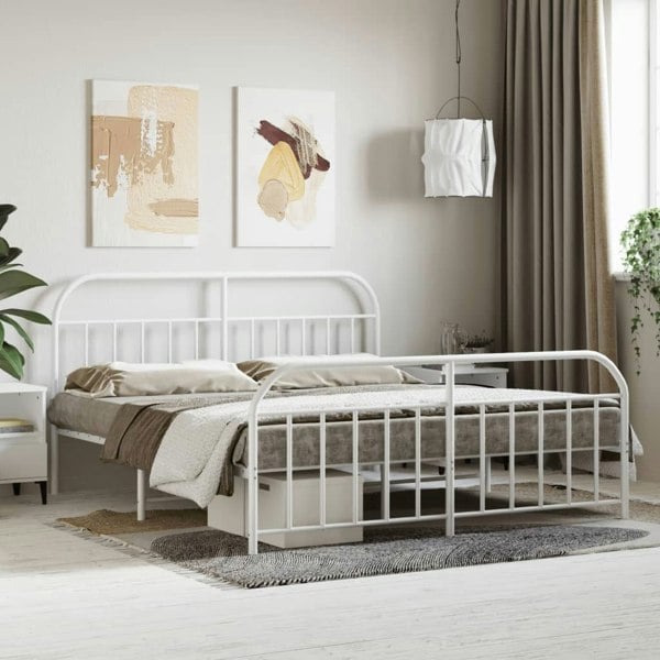 Berkfield Metal Bed Frame with Headboard and Footboard White 160x200 cm