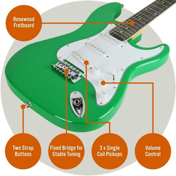 3rd Avenue Full Size Electric Guitar Pack with Bluetooth Amp#Colour_Green